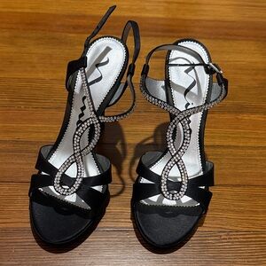 Nina Black Strappy Heels with Rhinestones
